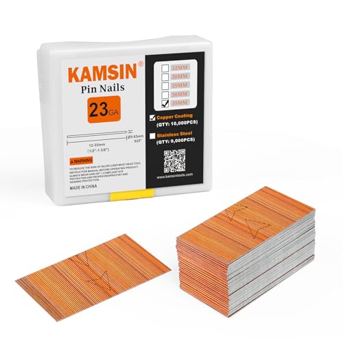 KAMSIN P635 23 Gauge Pin Nails 1-3/8-Inch(35mm) Headless Pins - Copper Coating, Ideal for Furniture, Cabinets, Interior Decoration (10,000 PCS)