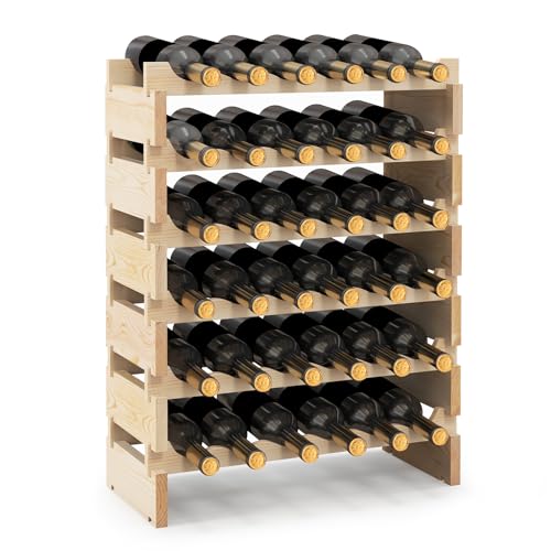 GIANTEX Scaffale Porta Bottiglie di Vino Fino a 36 Bottiglie, Cantinetta in Legno di Pino, 6 Ripiani, 63 x 28 x 85 cm, Naturale (36 Bottiglie)