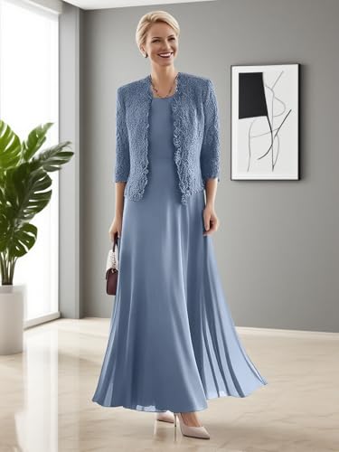 WangLiJun 2 Pieces Mother of The Bride Dresses with Jacket Lace Mother of The Groom Dresses Formal Evening Gowns WLJ1592