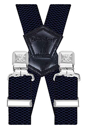Decalen Hosenträger für Herren Breit 4 cm mit sehr Starken Clip Lang Einheitsgröße für Männer Einstellbar und Elastisch Form X (Marineblau)