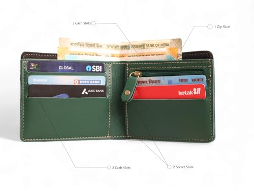 Image of Generic Men's Personalized Slim Stylish Faux Leather Wallet with Name & Charm - Green