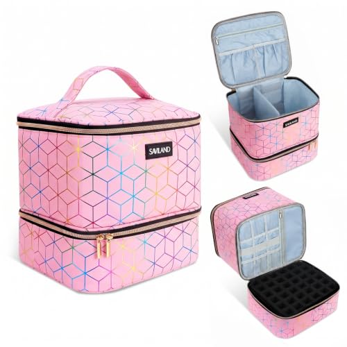SAVILAND PU Leather Nail Polish Organizer Bag for...