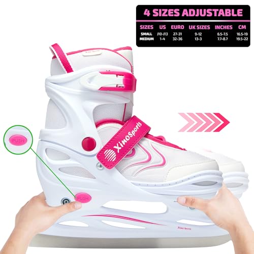Image of Xino Sports Adjustable Ice Skates - for Girls and Boys, Two Awesome Colors - Blue and Pink, Soft Padding and Reinforced Ankle Support, Fun to Skate!
