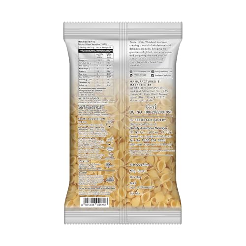 Image of Weikfield Shell Pasta | Healthy Pasta Made With 100% Durum Wheat Semolina | No Maida | Rich in Protein & Fibre | Non Sticky | 100% Vegetarian | 1Kg Pouch