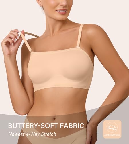 DEANGELMON Strapless Bra for Women Non-Slip Silicone Bandeau Bra Wireless Clear Straps Comfy Tube Top Bralette4