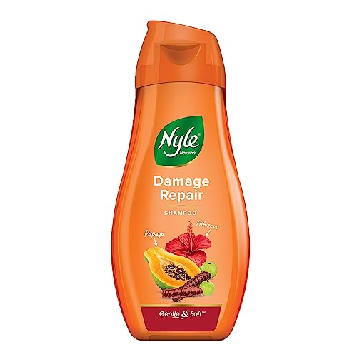 Image of Nyle Naturals Damage Repair Shampoo, With Papaya, Hibiscus and Shikakai, Gentle & Soft Shampoo, pH Balanced and Paraben Free, For Men and Women, 90ml