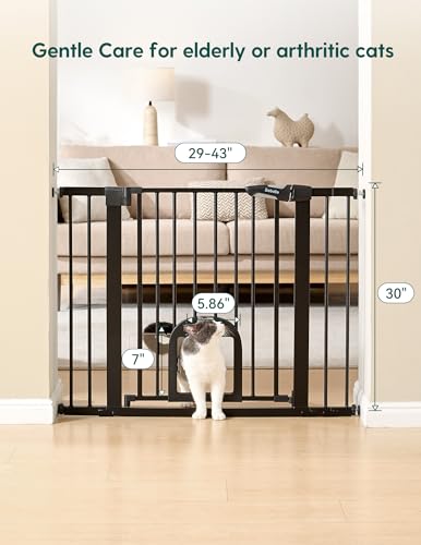 Babelio Baby Gate with Adjustable Cat Door, CatPrivilege III, 29-43" | Auto-Close, Pressure Mounted with No Drilling, Dual Lock Safety Gates For Stairs, Doorways and House, Easy Walk Thru, Black - Image 4