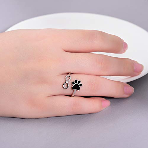 BEILIN Pet Lovers Paw Print Love Heart Rings 925 Sterling Silver Adjustable Rings Sweet Pet Animal Jewelry We are Family Love Dog Cat Claw Ring(Infinity paw ring)3