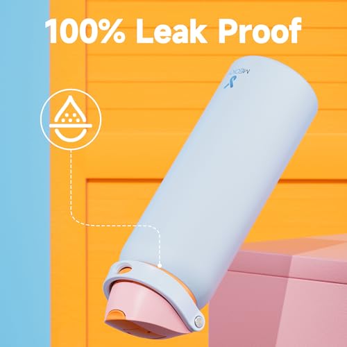 Image of 40 oz Insulated Water Bottle with Straw: Meoky Stainless Steel Metal Water Bottle with 2-in-1 Lid - Leak Proof, Cold for 24 Hours, Protective Silicone Base, BPA-Free for Gym Sports, Periwinkle