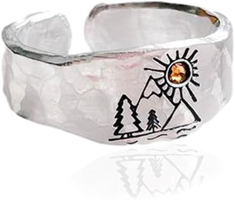 Vintage Mountain Sunset Band Ring for Women Knuckle Hugging Wrap Rings