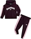 Reebok Toddler Girls Sweatsuit Set - 2 Piece Girls Athletic Sets with Fleece Pullover Hoodie Sweatshirt and Jogger Sweatpants, Size 6X, Plum