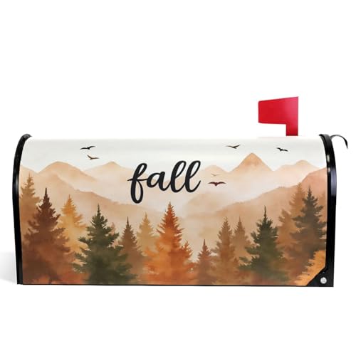 Image of Wamika Hello Fall Forest Magnetic Mailbox Covers Autumn Pine Tree Mailbox Cover Over Size Full Magnet Garden Yard Porch Mail Boxes Cover Holiday Decorations 25 inch L x 21 inch W