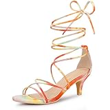 Allegra K Women's Lace Up Strappy Kitten Heels Sandals Orange 5.5 UK/Label Size 7.5 US