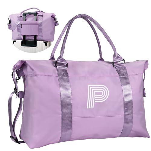Image of Initial Travel Duffel Bag, Sports Bag, Personalized Weekender Bags | Gym with Shoulder Strap, Graduation Gift Monogram Overnight Bags for Women with Trolley Sleeve & Wet Pocket, Purple