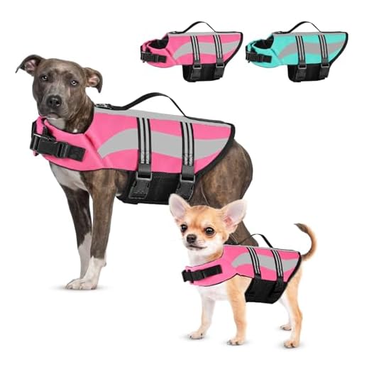 Petbank Dog Life Jacket with Reflective Stripes, Adjustable High Visibility Dog Life Vest for Boating, Ripstop Dog Swimming Vest with High Flotation for Small Medium and Large Dogs,Pink,M…