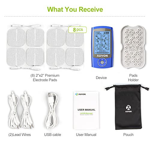 Auvon Rechargeable Tens Unit Muscle Stimulator, 24 Modes 4Th Gen Tens Machine With 8Pcs 2"X2" Premium Electrode Pads For Pain Relief #TOP7