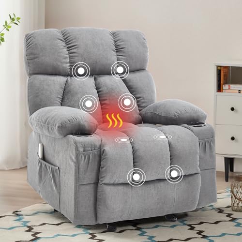Massage-Rocker-Recliner-Chair-with-Heat-and-Vibration-Ergonomic-Rocking-Lounge-Chair-for-Living-Room-Comfy-Overstuffed-Recliner-with-4-Side-Pockets2-Cup-Holders-USB-Charge-Port-Grey