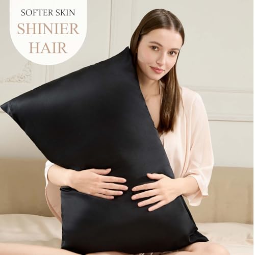 SEAGEBEL 100% Pure Mulberry Silk Pillowcase for Hair and Skin Health,Cooling Pillow Cases with Zipper,Both Sides Premium Grade 6A Silk (Black, Standard 20"x26") — view 5