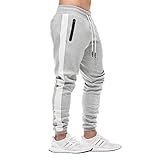 FEDTOSING Herren Jogginghose Fitness Sporthose Baumwolle Slime Fit Hose Joggers Streetwear Freizeithose Laufen Trainningshose Grau L