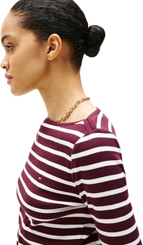 Tommy Hilfiger Damen Langarmshirt New Cody Slim U-Boot-Ausschnitt, Mehrfarbig (Deep Burgundy/Ecru STP), XXS 3