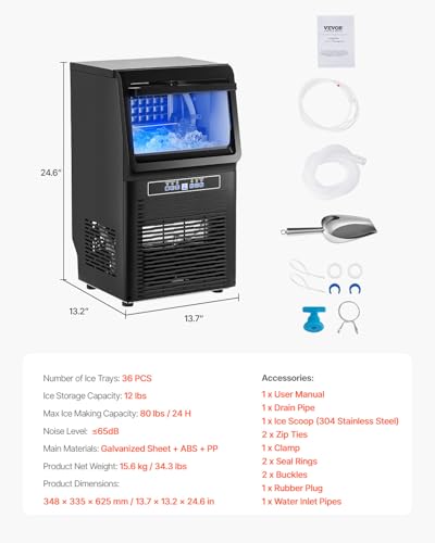 VEVOR kommerzielle Eismaschine (36,29 kg/Tag) Eisbereiter mit 5,44 kg Speicherkapazität, 36 Eiswürfel in 15 Minuten, LED-Digitalanzeige, freistehend, selbstreinigend, für Bar Büro Restaurant 8 VEVOR kommerzielle Eismaschine (36,29 kg/Tag) Eisbereiter mit 5,44 kg Speicherkapazität, 36 Eiswürfel in 15 Minuten, LED-Digitalanzeige, freistehend, selbstreinigend, für Bar Büro Restaurant