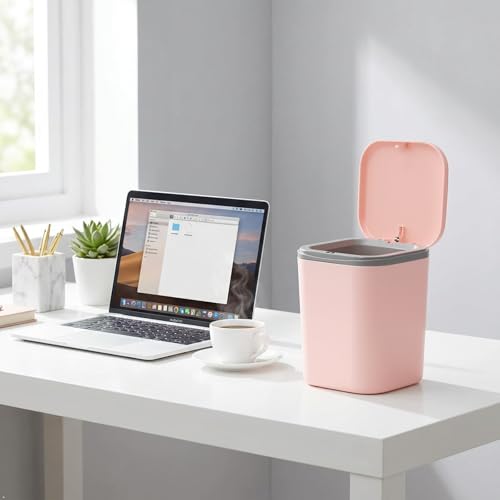 Mini bote de basura rectangular plástico rosa 2 litros miniatura 5