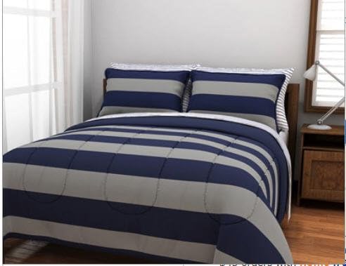 Casual Living Blue & Gray Stripes, Teen Boys Queen Comforter Set (7 Piece Bed in A Bag)