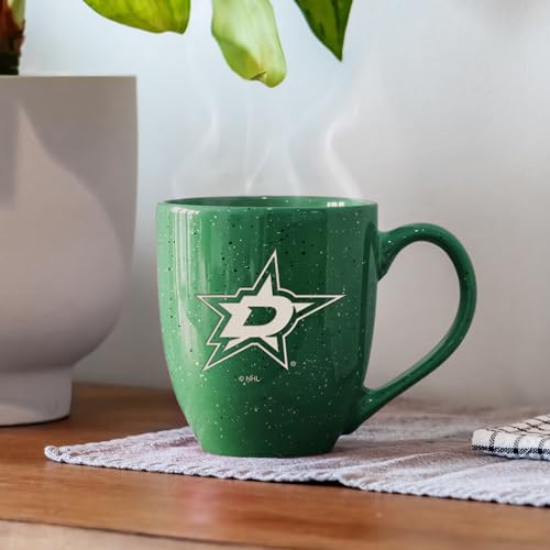 Image of Rico Industries NHL Hockey Dallas Stars Green Personalized 16 oz Team Color Laser Engraved Speckled Ceramic Coffee Mug