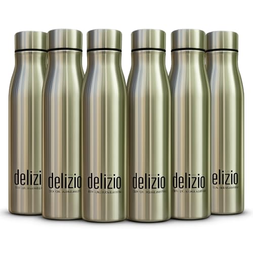 Image of KEMP DELIZIO Edition Stainless Steel Fridge Water Bottle 1000 ML | 1 L | Single Walled | Office | Gym | Travelling | Leak Proof LID | ECO Friendly | BPA Free | for Adult, Kids (COLA-6 Pack)