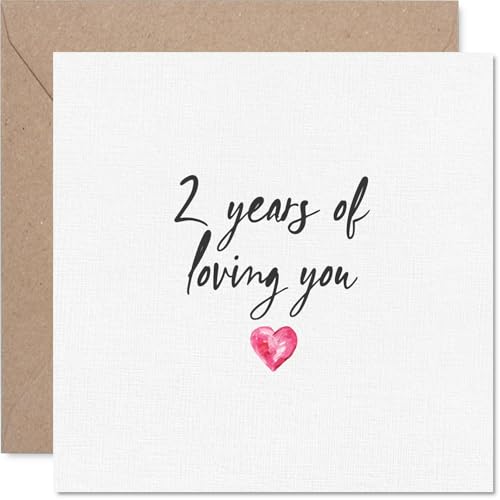Carte 2e anniversaire romantique, deux ans, un grand coeur