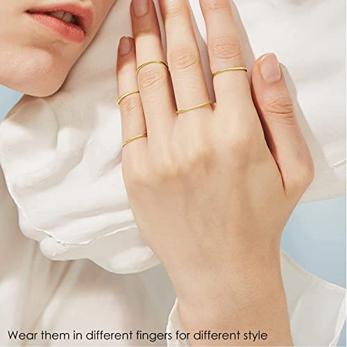 Milacolato Gold Rings For Women | 1Mm Thin Stainless Steel Bands Rings | Midi Thumb Pinky Toe Stacking Kunckle Rings 7Pcs | Rounded Comfort-Fit Size 3/4/5/6/7/8/9 #TOP1