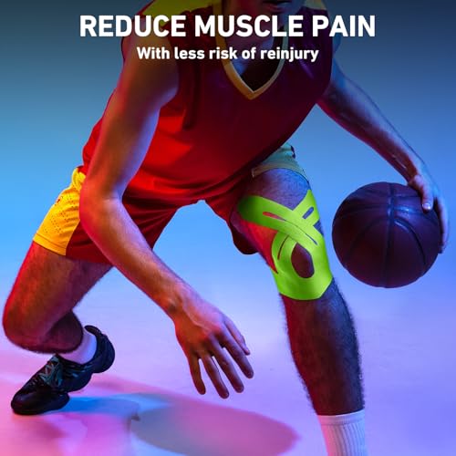 Image of PreCut Kinesiology Tape for Knees, KTQUICK 24 PCS 20% Extra Adhesive Knee Tape for Knee Pain Relief Pre Cut, Anatomical for Maximum Hold, Waterproof&Hypoallergenic Cotton Latex-Free for Sports(Green)