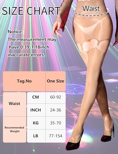 Image of FEOYA Women's Oil Shiny Lace Top Garter Pantyhose with Shimmer Thigh High Stockings Suspender Tights Hosiery (No Thong)