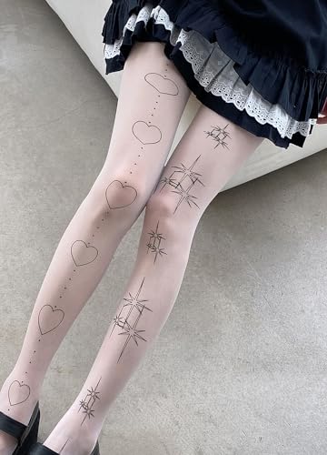 Image of Erinaco Women's Flower Pattern Sheer Footed Pantyhose Control Top Tights Stockings with Reinforced Toes
