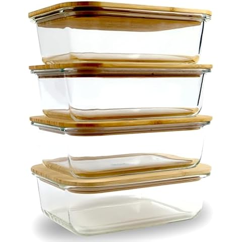 DE Glass Food Storage Containers with Bamboo Lids Cover