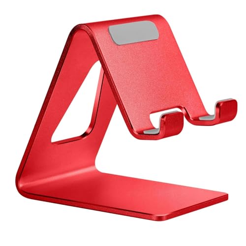 Image of Aoviho Desk Cell Phone Stand, Phone Holder, Aluminum Mobile Phone Cradle Dock for iPhone 14 13 12 pro 11 X Xs max 8 7 6 6s Plus SE 5 5s SE Samsung, All Smart Phones, Red