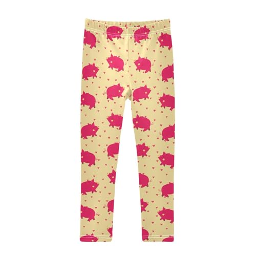Girls Leggings Cute Pig on Color Floral Background Toddler Girls Clothes Leggings for Girls Toddler Girls Leggings 3-4T