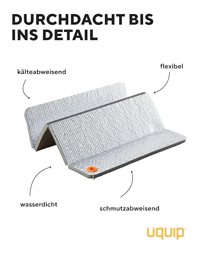 Uquip Sitzkissen Josy Grey I faltbares Outdoor-Kissen I wasserdicht & schmutzabweisend I aluminiumbeschichtete Sitzunterlage zum Schutz vor Kälte & Nässe I für Camping, Wandern & Picknick