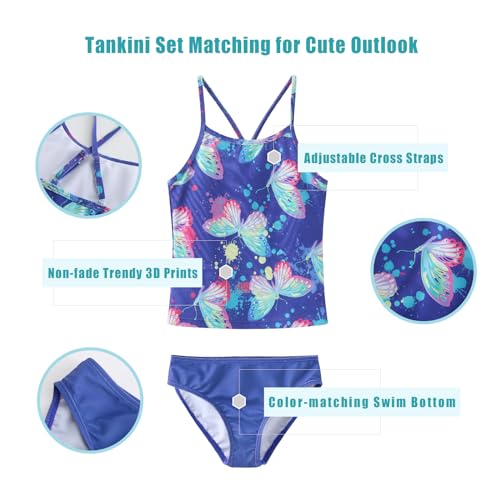 Image of Girls 3 Piece Swimsuits Set Long Sleeve Rash Guard for Girls Tankini Bathing Suits Beach Swimwear 3-16 Years