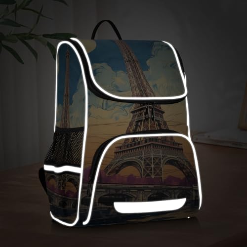 Mochila escolar Art Moon Eiffel para portátiles y estudiantes 5