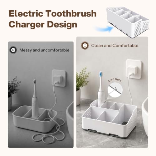 Cleangor-Countertop-Bathroom-Organizer-Toothbrush-Holder-with-Drainage-Vents-Cord-Hole-for-Multi-grid-Electric-Toothbrush-Charger-Family-Bathroom-Use