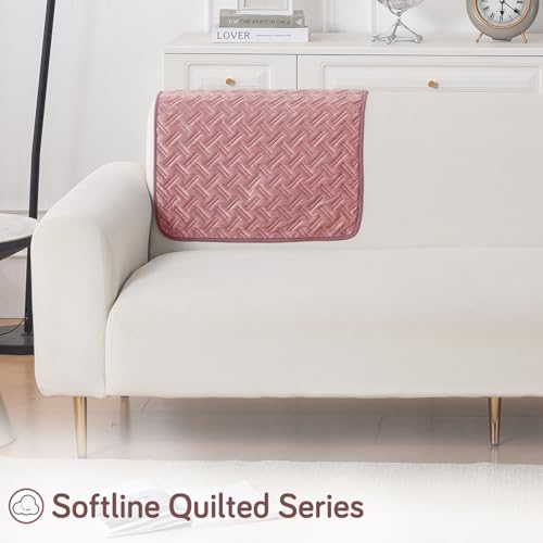 Image of HOKIPO Premium Velvety Quilted Sofa Backrest Cover - Anti-Slip, Washable, 'Softline Quilted Series' | Dusty Rosepink (AR-6322-PNK)
