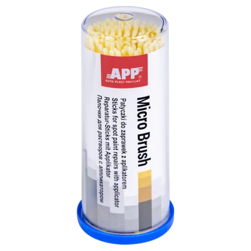 AUTO PLAST PRODUKT App Micro Brush   Juego de 100 Pinceles de retoque para Pintura de Coche | Aplicadores de Microfibra sin Polvo para retoques de Pintura automática | 1,5 mm | Amarillo
