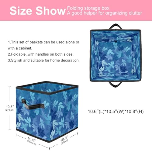 Grand cube de rangement pliable motif feuilles bleues maison