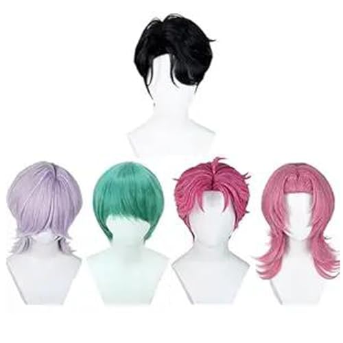 BAEHEU Mens Cosplay Wig Anime Short Straight Wig Synthetic Hair for Halloween Costume Outfits Accessory Party (Light Purple Short Straight)