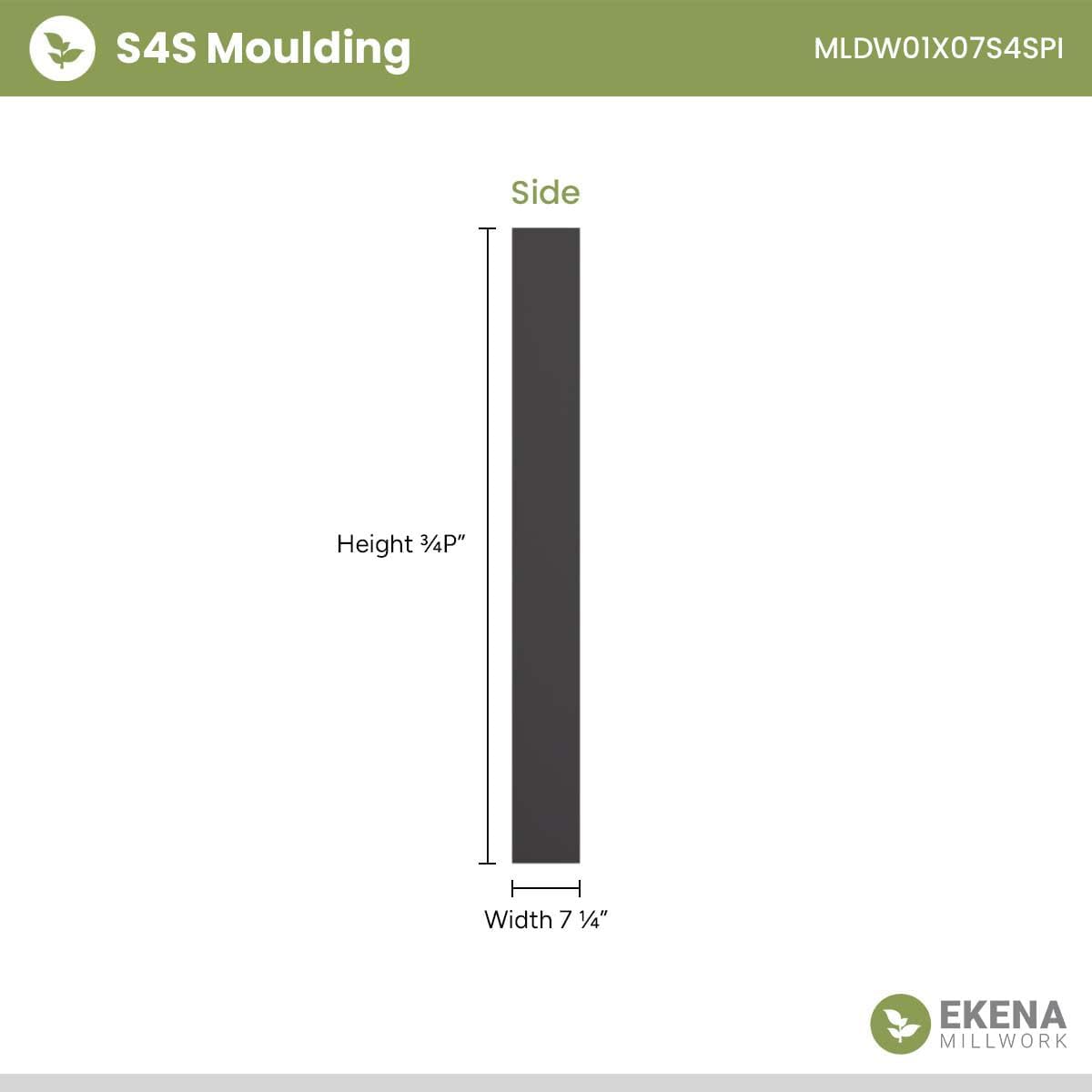 Americraft S4S Flat Trim Moulding, Solid Wood, 7 1/4"H x 3/4"P x 96"L, Stain Grade Pine
