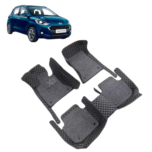 Image of Auto Hub 7D Car Floor Mats Compatible with Hyundai I10 Nios 2019-Till Date, Leatherette, 100% Waterproof & Washable, I10 Nios 2019-Till Date Car 7D Floor Mat, Black