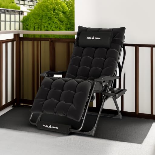 Image of UDPATIO Oversized Zero Gravity Chair Patio Reclining Chairs with Cushion | 29In Outdoor Folding Recliner with Pillows,Cup Holder, Foot Rest, Detachable Pad, Locking Black-xl
