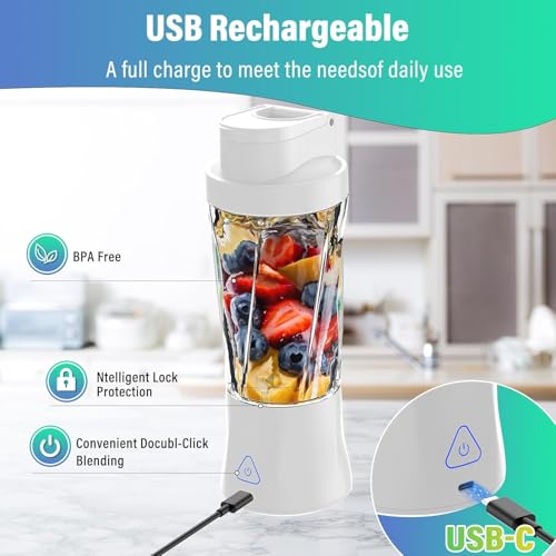 Image of Portable Blender, 360W Personal Blender for Shakes and Smoothies for Kitchen, 24 Oz BPA Free Traveling Juicer Cup and Lid with 6 Blades, Self Cleaning Portable Juicer for Kitchen /Travel /Gym, White
