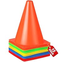 Alyoen 17.5cm Pylonen, 15 Stück Hütchen Fussball Markierungskegel für Outdoor-Aktivitäten und Festliche Veranstaltungen, Verkehrshütchen Kegel für Fußball, Sport & Hundetraining (5 Farben)